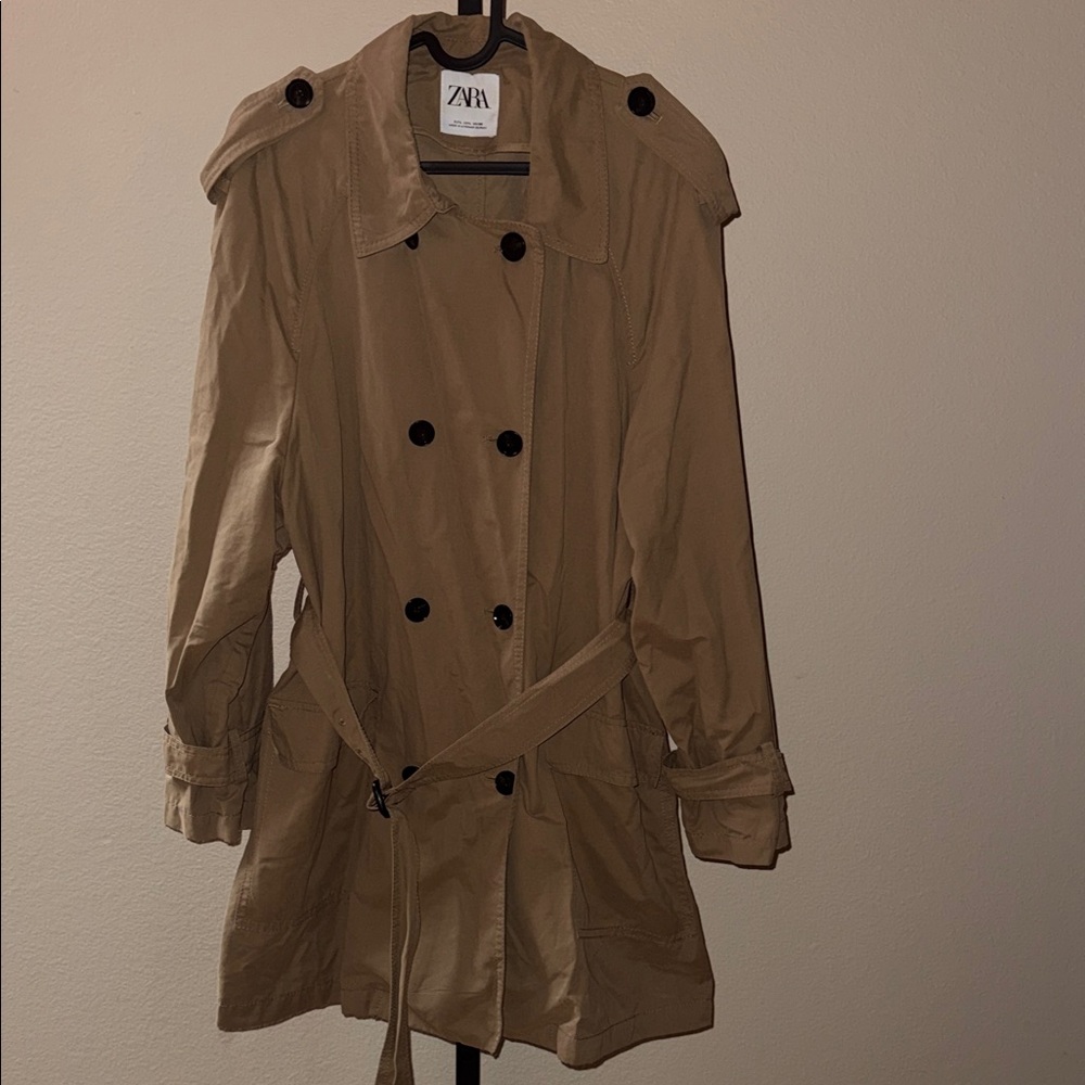 Zara Double Breasted Classic Short Trench Oversized Jacket Camel Women’s Size L